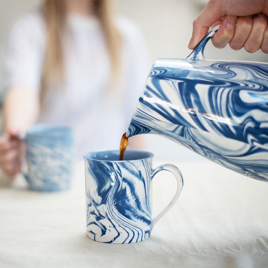 Marbled Tea Mug, Blue & White