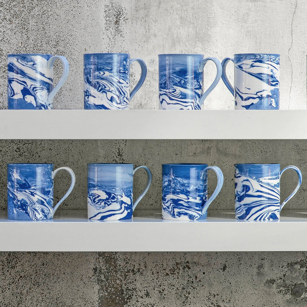 Marbled Tea Mug, Blue & White