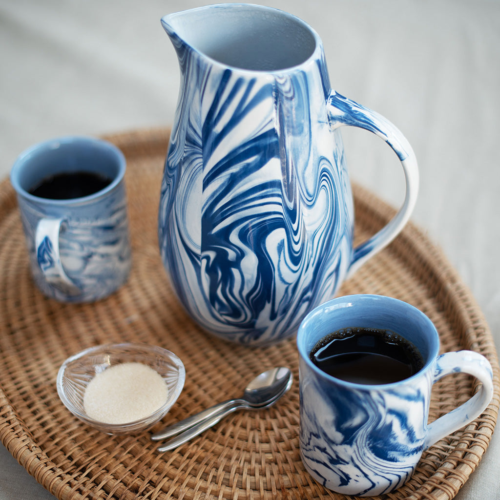 Marbled Tea Mug, Blue & White