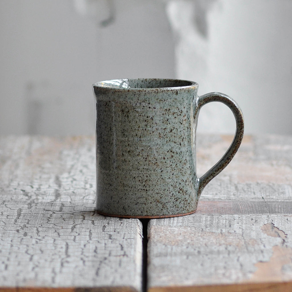 Mixed Pair Stoneware Mugs, Celadon Speckle & Unglazed